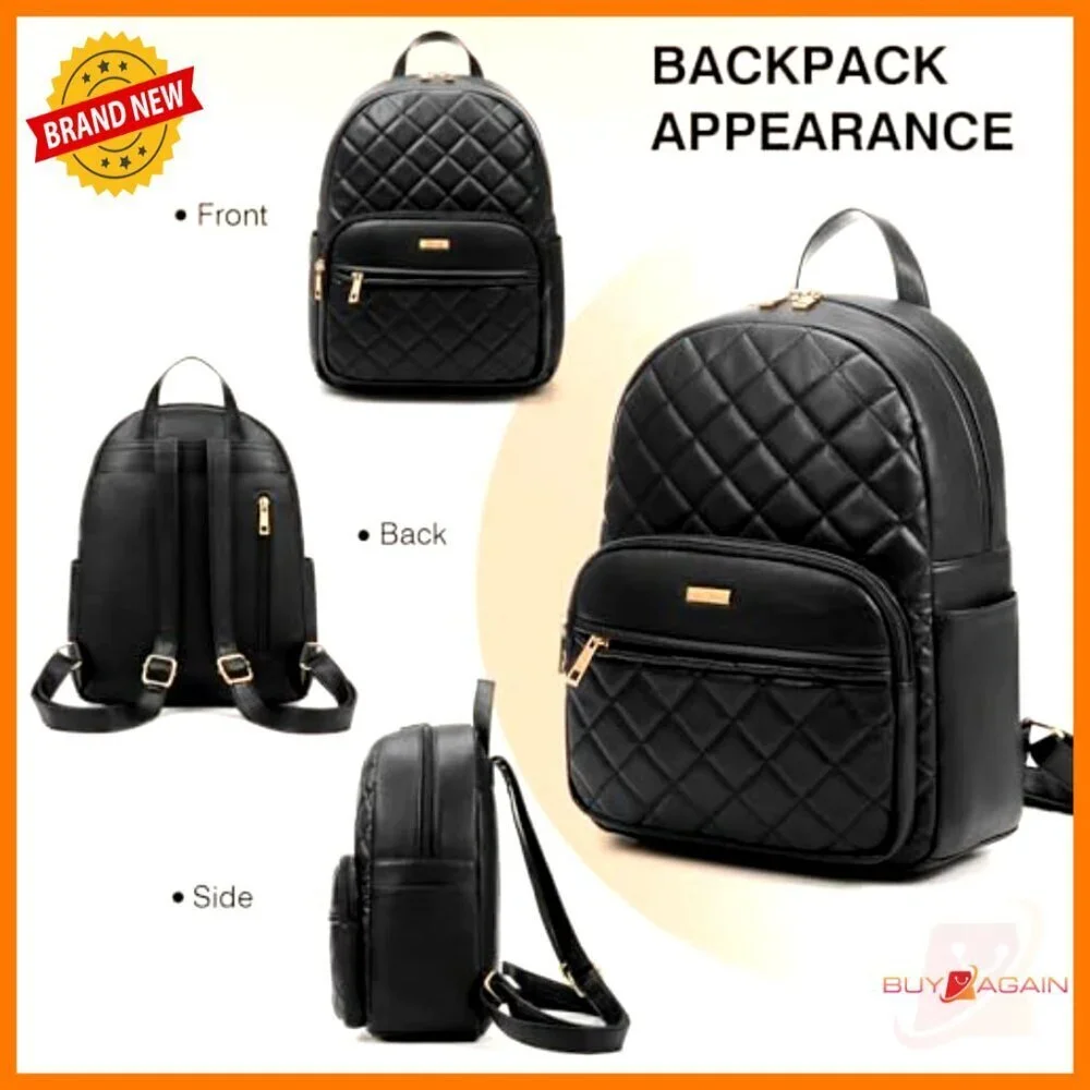 Vegan Leather Mini Backpack - Quilted Fashion Purse for Travel Work Shopping
